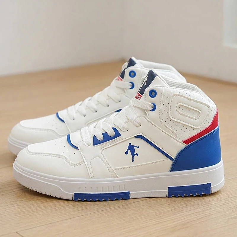 Men's White High-Top Color Block Sneakers, Lace-Up Casual Skate Shoes for Streetwear view 3