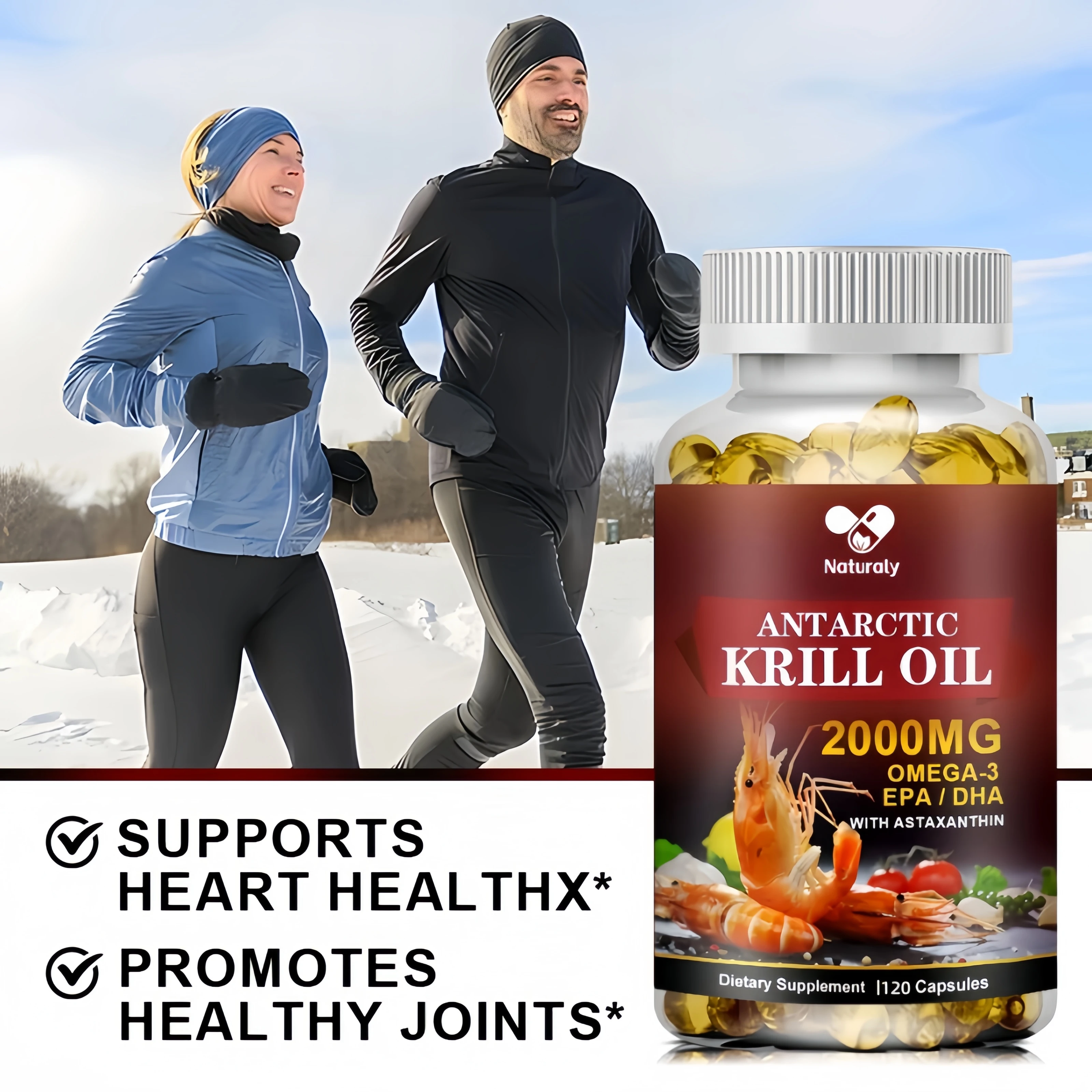 Antarctic Krill Oil Capsules 2000 mg with Omega-3s EPA, DHA, Astaxanthin and Phospholipids, Non GMO – 120 Softgels