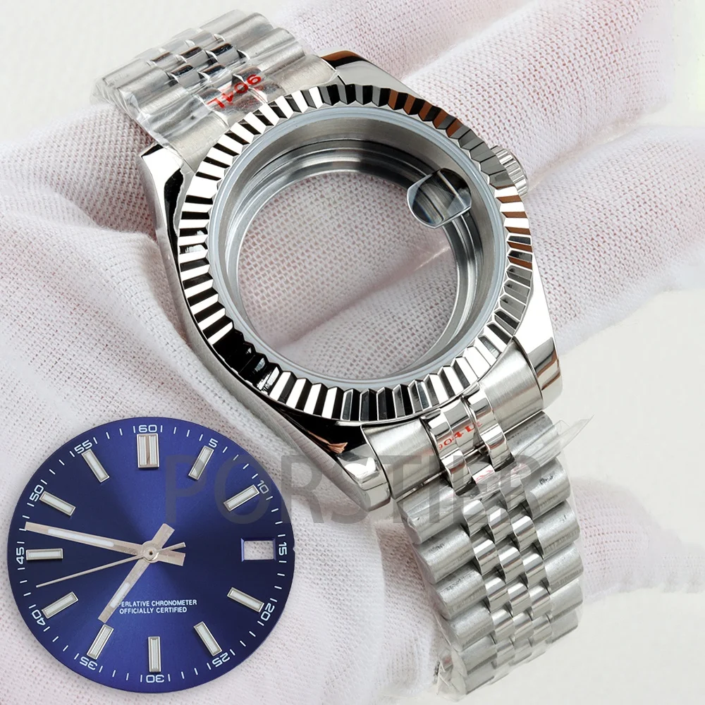 36mm/39mm NH35 Case Sapphire Stainless Steel Jubilee Strap For Datejust NH35 NH36 Movement 28.5mm Dial Blue Luminous Watch Parts