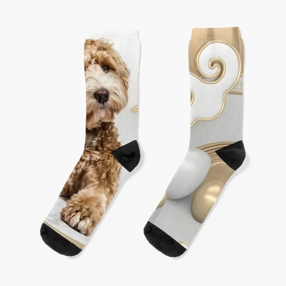 Goldendoodle Golden Background Photo Collage Socks crazy designer brand luxe Men's Socks Women's