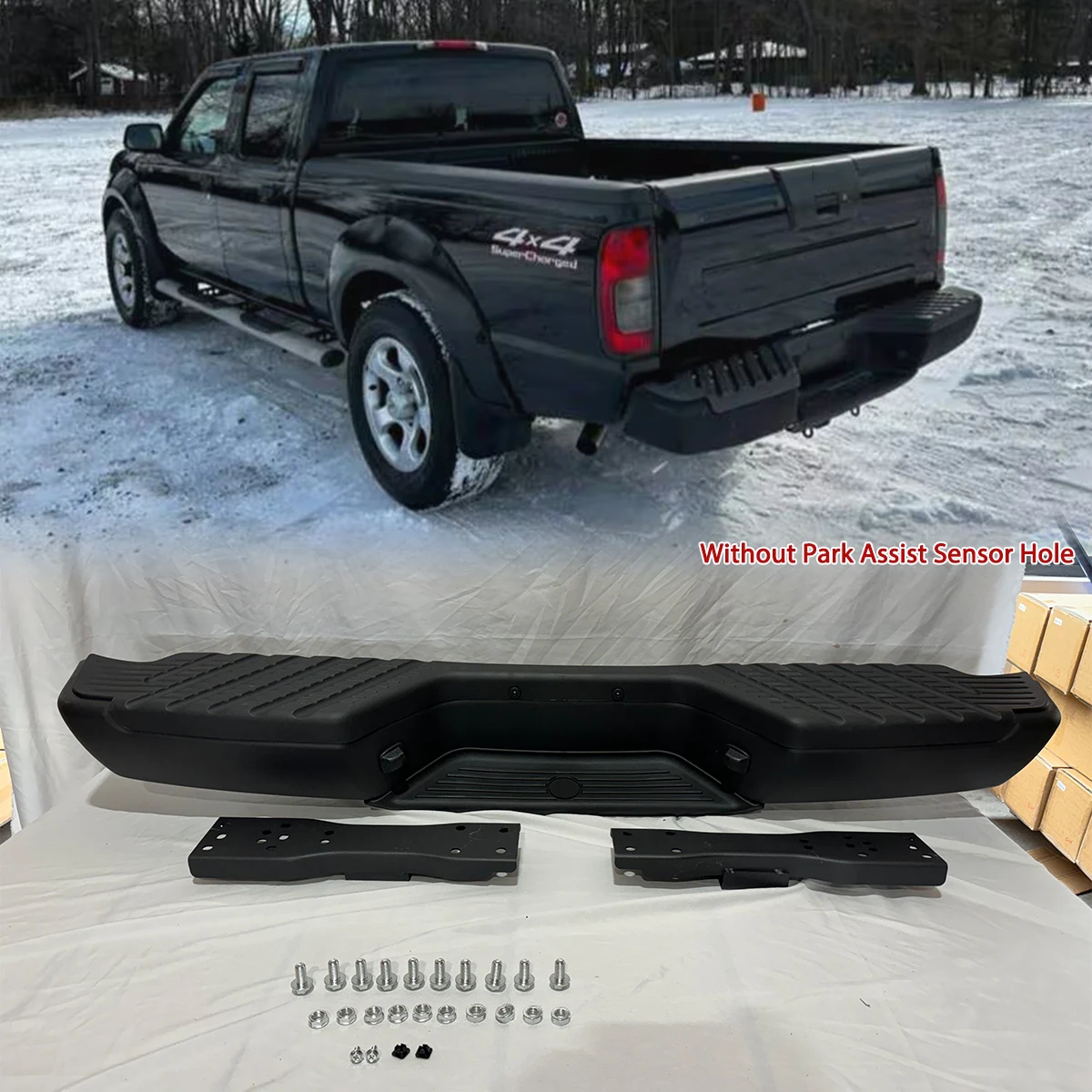

Black Rear Step Bumper Assembly Steel For Nissan Frontier 1998 1999 2000 2001 2002 2003 2004 NI1102140 Truck Bumper Lip