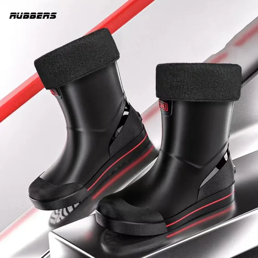 Fashion Slip-on Rain Shoes Men Rubber Boots Waterproof Platform Booties Outdoor Non-slip Rain Boots Man Kitchen Working Galoshes