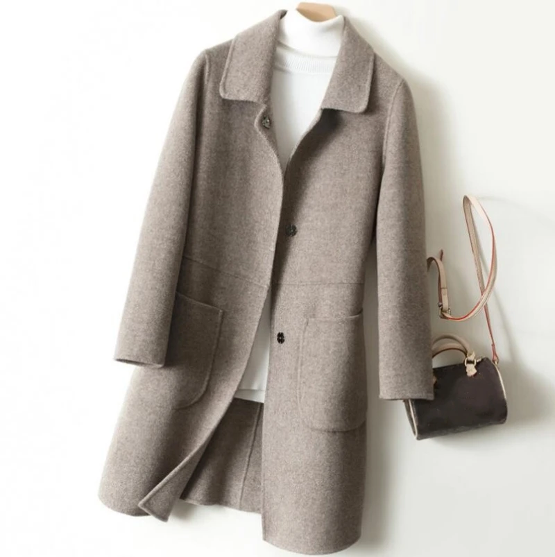 

2023 autumn and winter new double-sided cashmere women's mid-length woolen coat fashion woolen coat women