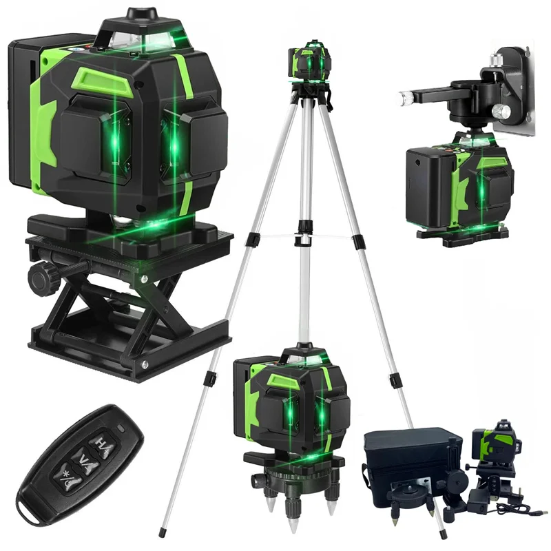 

MUSTOOL 4D 16 Lines APP Remote Mini Laser Level Green Line Self Leveling 360 Horizontal And Vertical Building With 1.2M Tripod