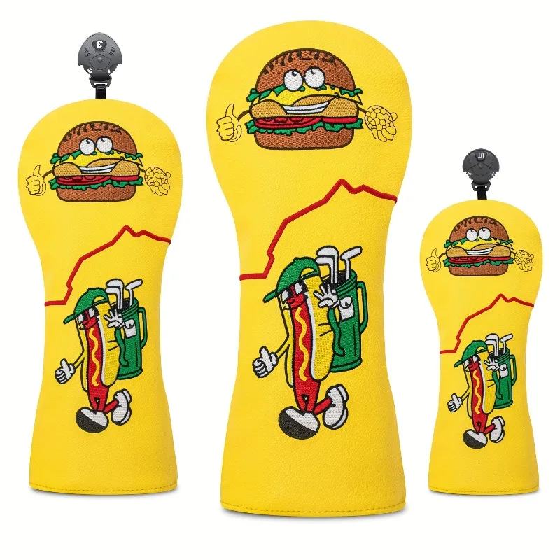 

1 шт. Защитный чехол для клюшки для гольфа, милый дизайн персонажей хот-дога и хлеба — прочный и пыленепроницаемый, аксессуары для клюшки для гольфа