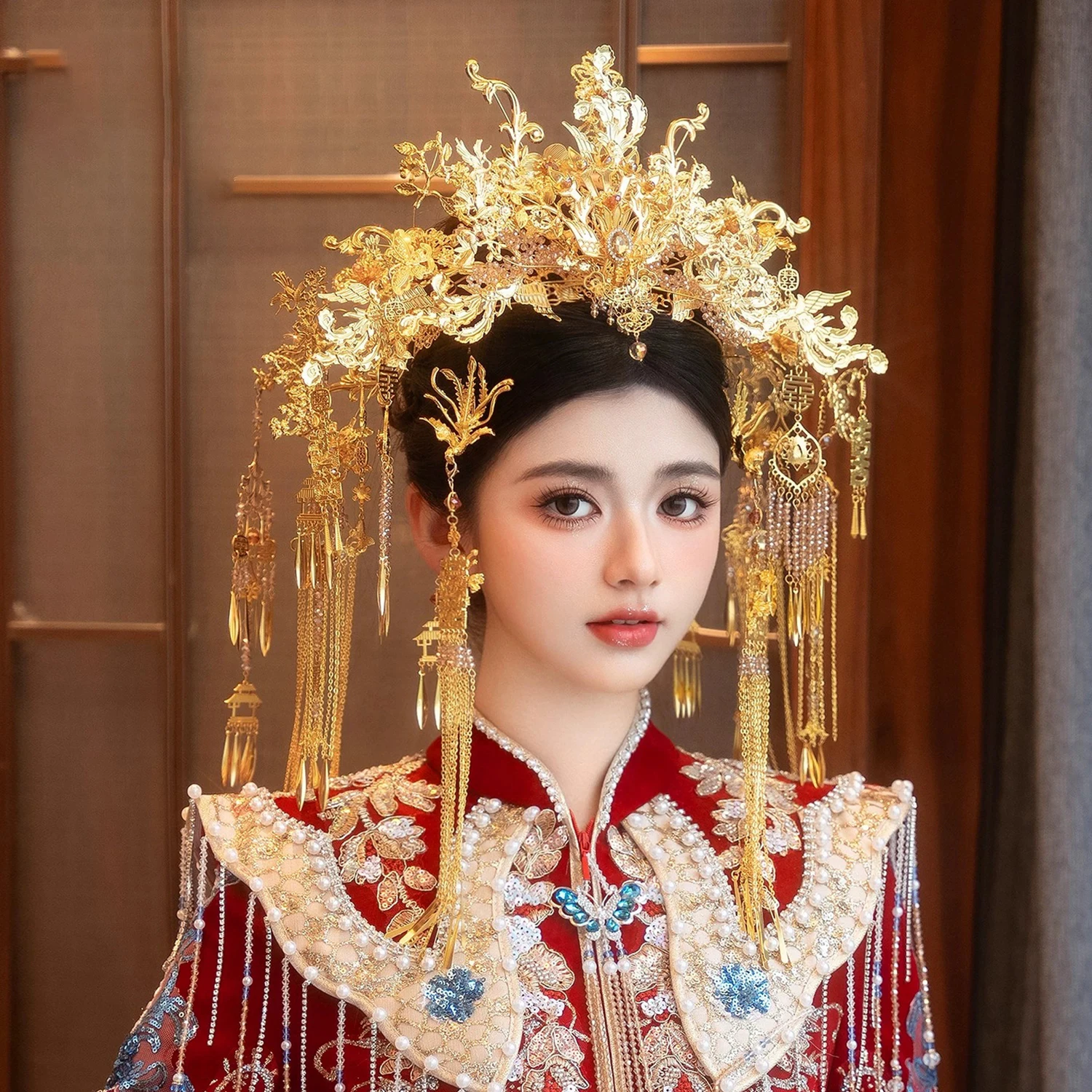 Luxurious Phoenix Crown Chinese Style Wedding Headwear Women's Ancient Bride's Hair Accessory Heavy Workmanship Xiuhe