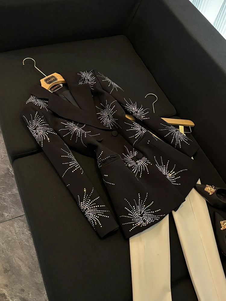 

Bla Night Firework Свободный женский костюм Jaet Winter New Sle Commute Wind Long Sve средней длины Pure Color