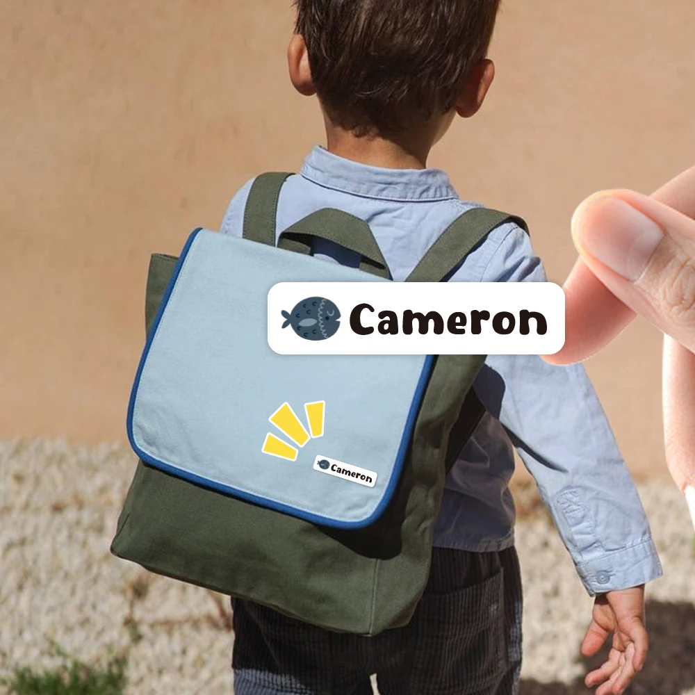 Custom ocean Name Sticker,Transparent Waterproof Stickers for Kids,diy Name Labels for School Bag Bottles Box  Mug Uniform