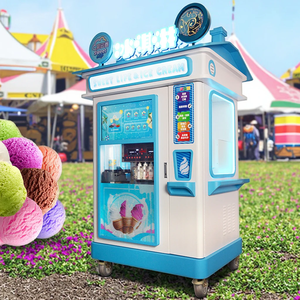 Customized Fully Automatic Smart Ice Cream Vending Machine Metal Construction Quick 200 Ice Creams Multiple Payment Methods Cone