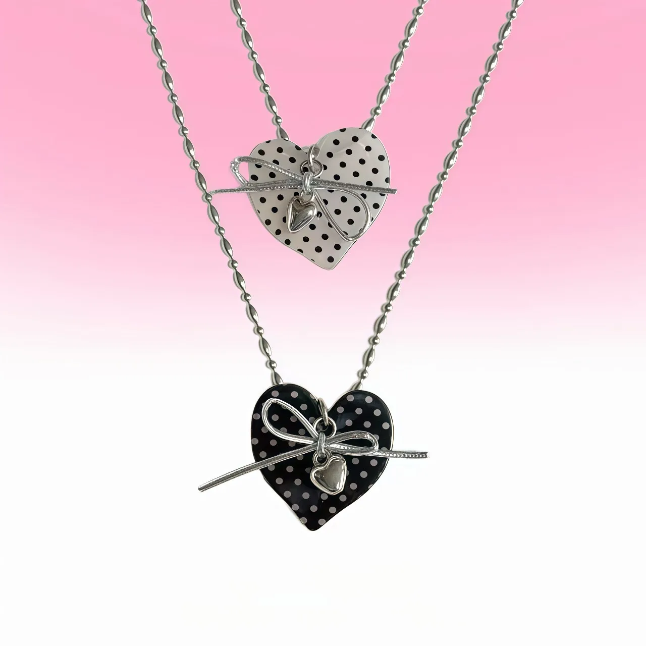 Punk Polka Dot Heart Wave Pendant Necklace Kawaii Harajuku Cute Cartoon Y2K Large Bow Accessories for Women Girl Fashion Jewelry