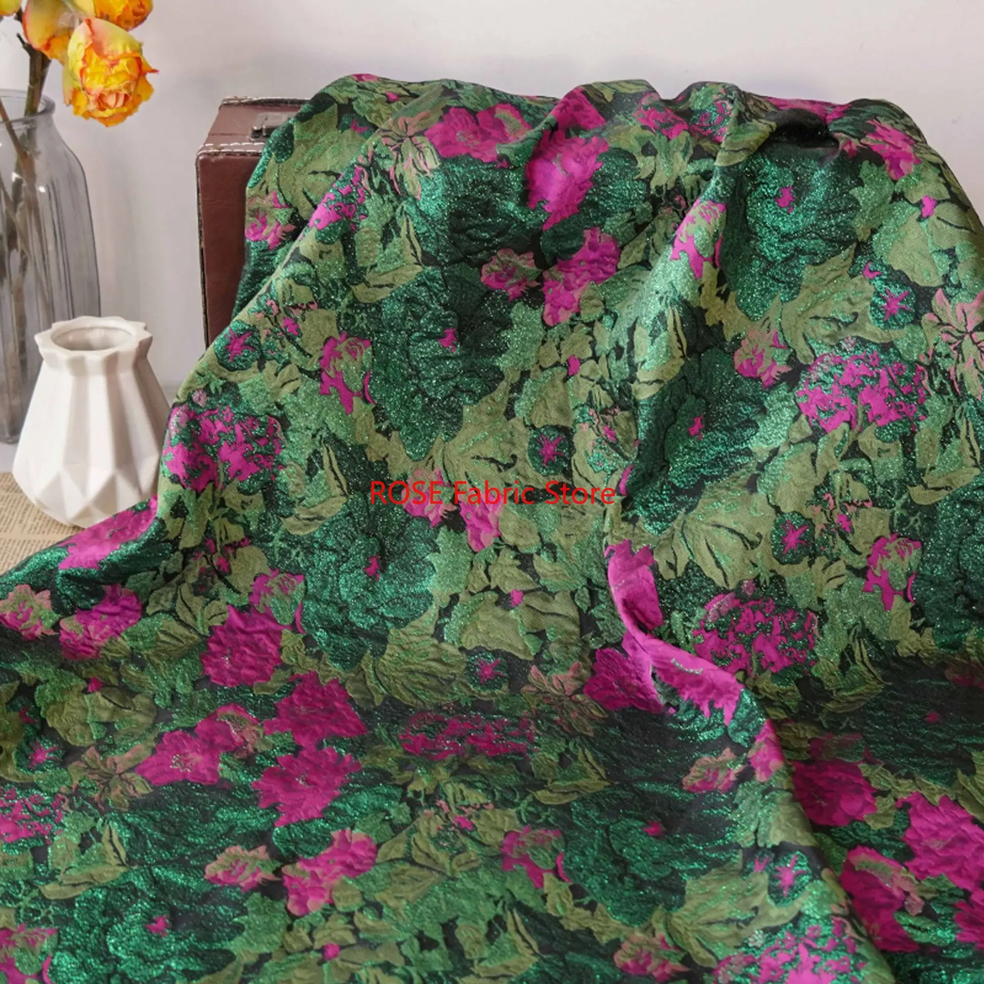 1 meter Shiny Silk Flower Jacquard Fabric Retro Short Jacket Vest Dress Clothing Decorative Sewing Fabric