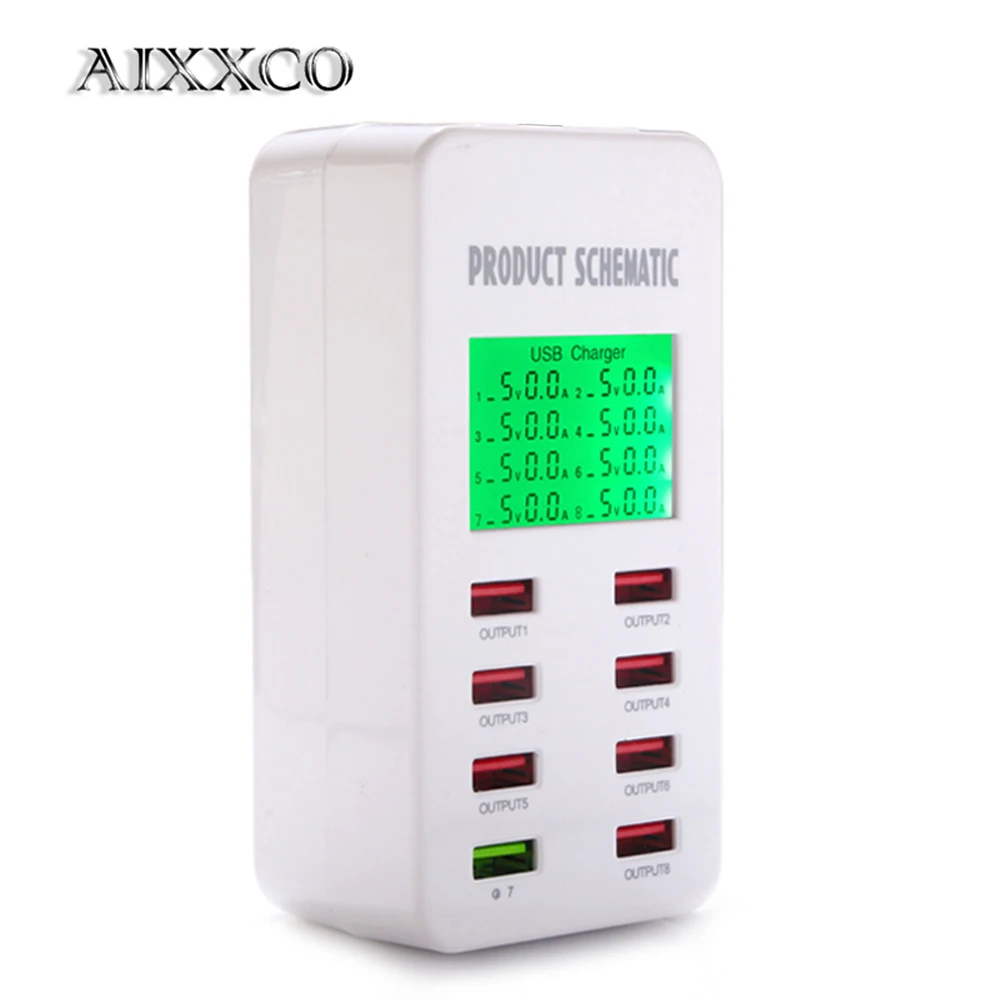 

AIXXCO Display screen Quick Charge QC3.0 Adapter USB Charger Smart 8 Port Desktop Charger Mobile Phone Travel Charger PD