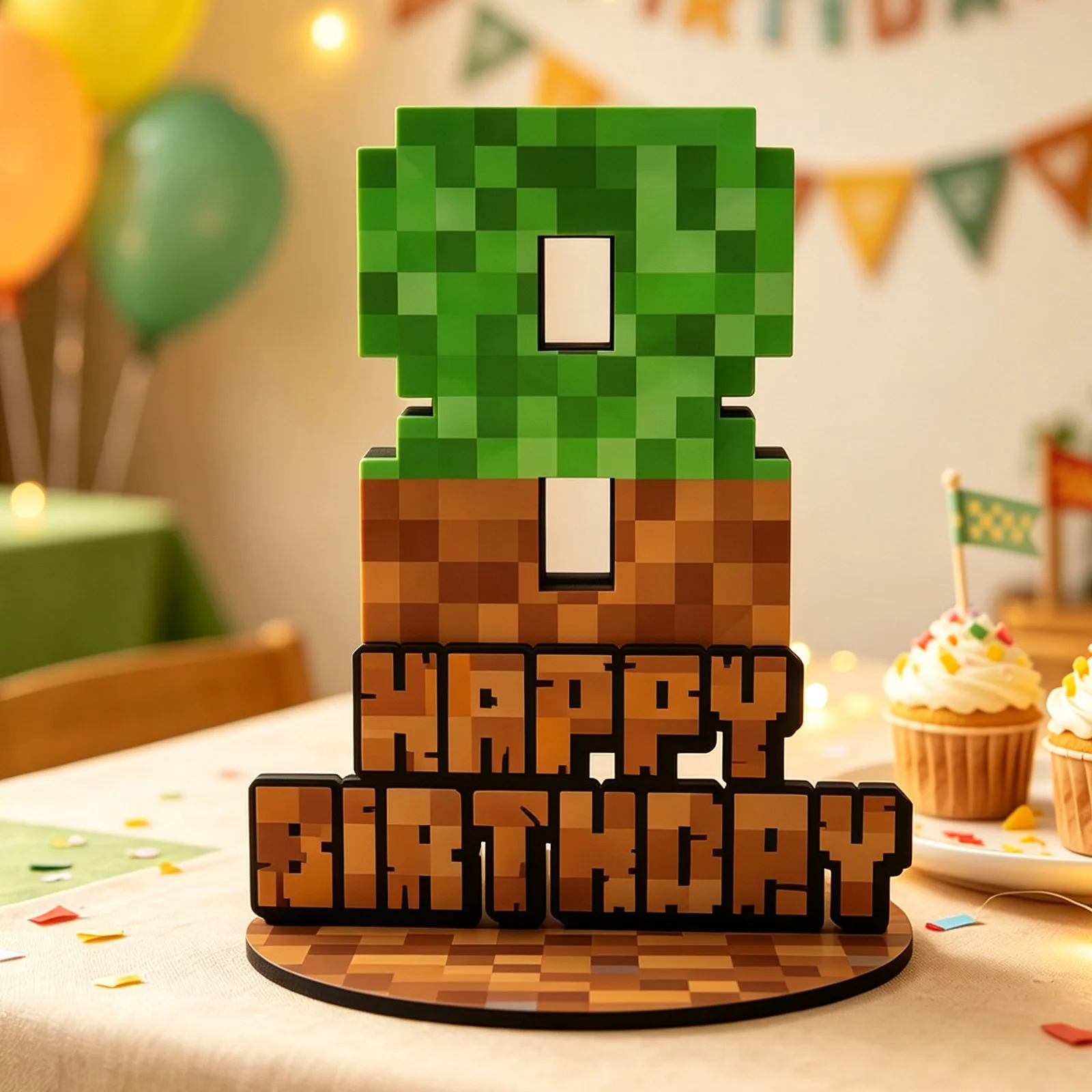 Retro Pixel 1-9th Birthday Wooden Number Sign Theme Birthday Party Supplies Table Decoration Photo Props Party Decorations ﻿