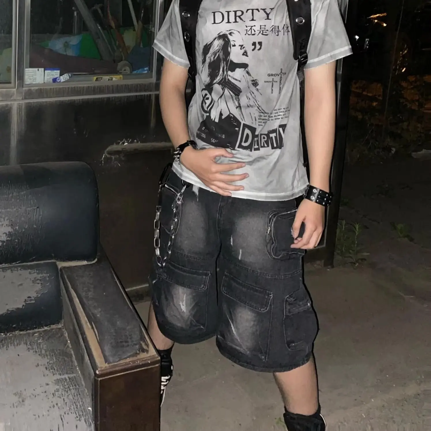 

Summer Punk Black Knee Length Loose Cargo Jeans Jorts Y2k Clothes Baggy Denim Shorts Jean Man Shorts Man Clothing Short Pants