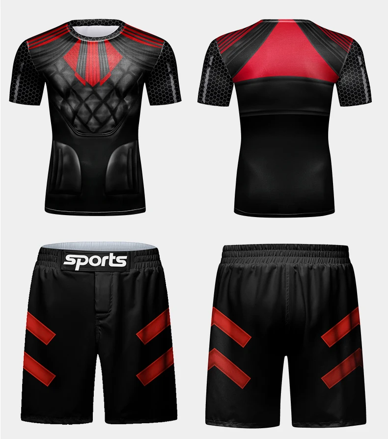 Ropa deportiva para hombre, conjunto de boxeo de compresión MMA BJJ Rashguard, chándal de entrenamiento para gimnasio, Muay Thai Jiu Jitsu, traje deportivo para correr