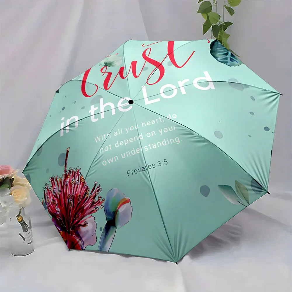 1PC Umbrella with Inspirational Scripture Message Print 8 Iron Ribs Folding Umbrella Auto-Open Fashion Sunshade