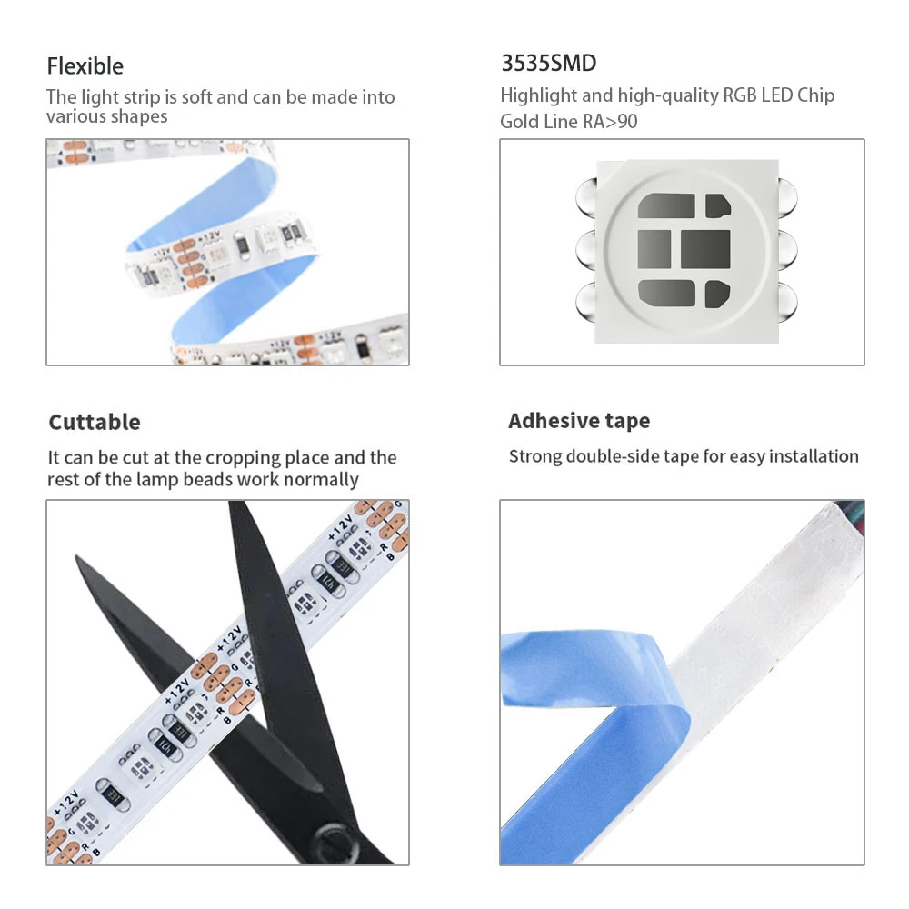 Super jasne 3535SMD światło listwy RGB LED 8mm PCB 120Leds/m kolor zmienny elastyczny taśma Led IP30 dekoracja domu DC12V/24V