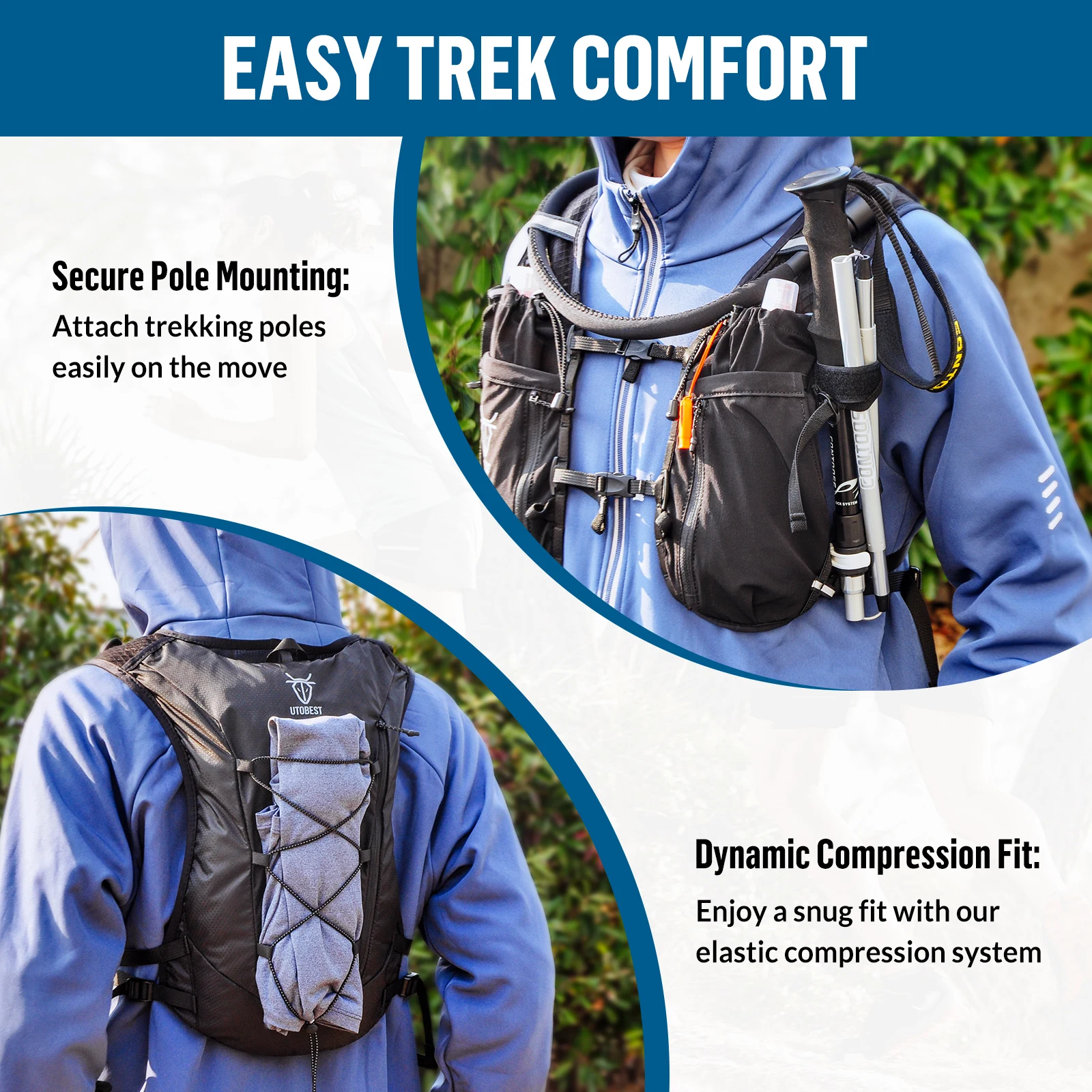 UTOBEST Trailrunning-Rucksack, 10 l, ultraleichte Trinkweste mit 2 l Wasserblase für Outdoor-Wandern, Radfahren, Marathon