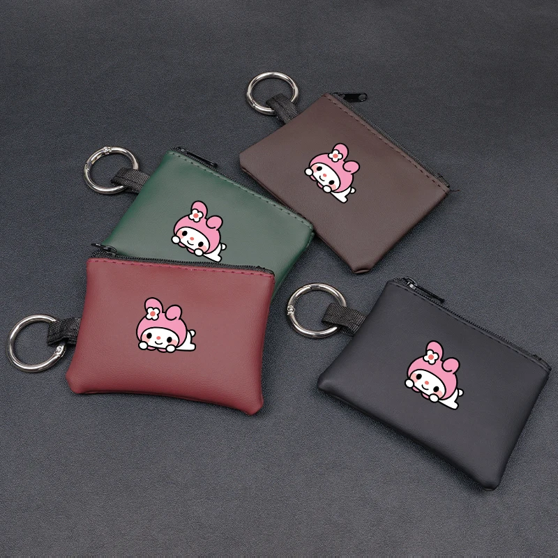سانريو Mymelody حافظة مفاتيح السيارة محفظة جلدية المفاتيح سستة حقيبة التخزين اكسسوارات السيارات الداخلية نمط الرسوم المتحركة Kawaii