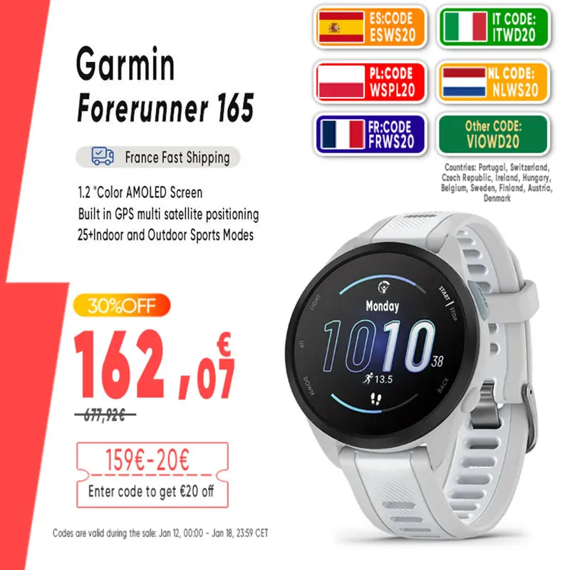 GARMIN Forerunner 165 capteur de bœuf à impulsion suivi du stress dynamique de course à pied au poignet entraînement croisé de la fréquence cardiaque à base de poignet