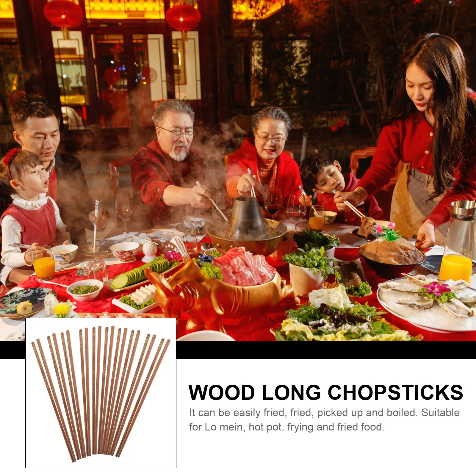 

10 Pcs Red S Hot Pot Cooking Chopsticks Pot Chopsticks Noodle Wooden Frying Kitchen Extended BBQ