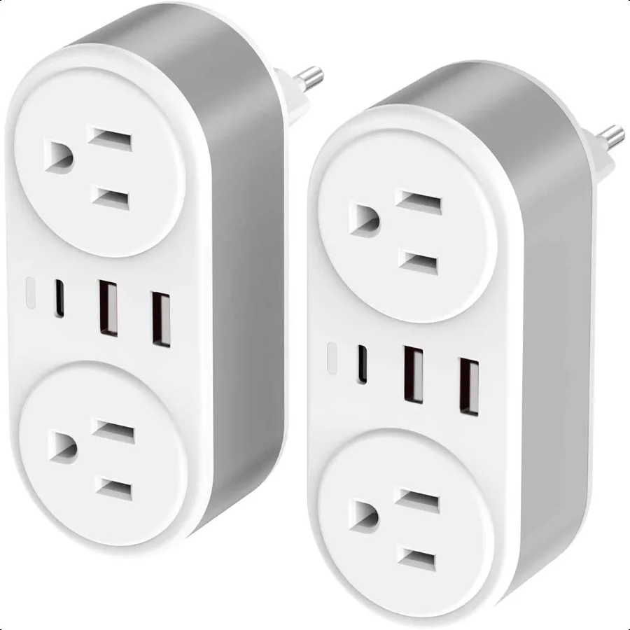 

2-пакет европейского адаптера для путешествий с международным адаптером питания USB C для Италии, Испании, Франции, Германии, Америки в Европу