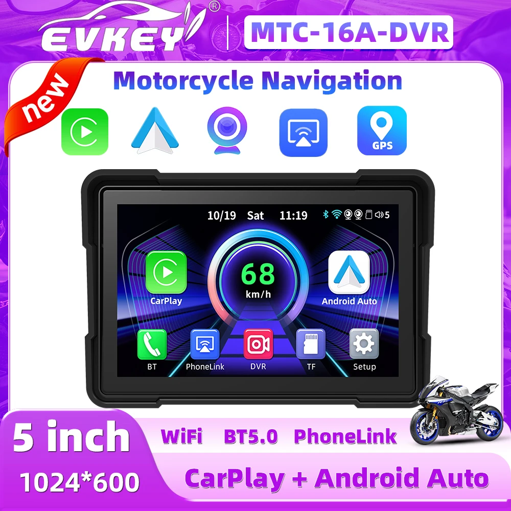 EVKEY Carplay Display Screen Portable Motorcycle Android Auto GPS 5 inch New Design MOTO Navigation Speed GPS Accessories