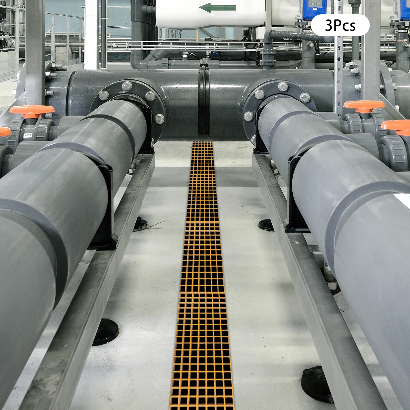 ตะแกรงระบายน้ำกรอบพื้นอุตสาหกรรม FRP 3 ชิ้น ฝาปิดรางระบายน้ำกลางแจ้งความแข็งแรงสูงสำหรับทางเดินสนามหญ้า สีเหลือง