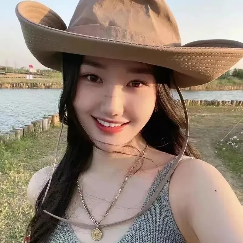 2024 Nieuwe Mode Zomer Emmer Hoed Cowboy Mannen Outdoor Vissen Wandelen Strand Hoeden Mesh Ademend Anti UV Zonnehoed Grote Brede Rand