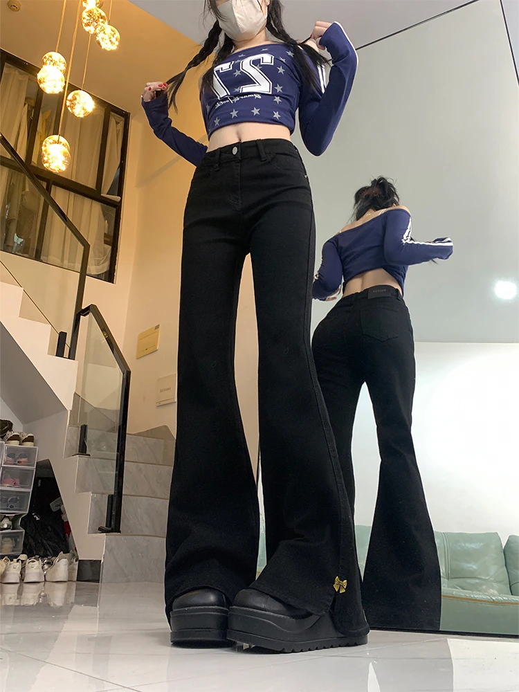 Retro cintura alta emagrecimento denim jeans feminino plus size queimado calças casuais sle leggings longos confortável design de fenda elástica