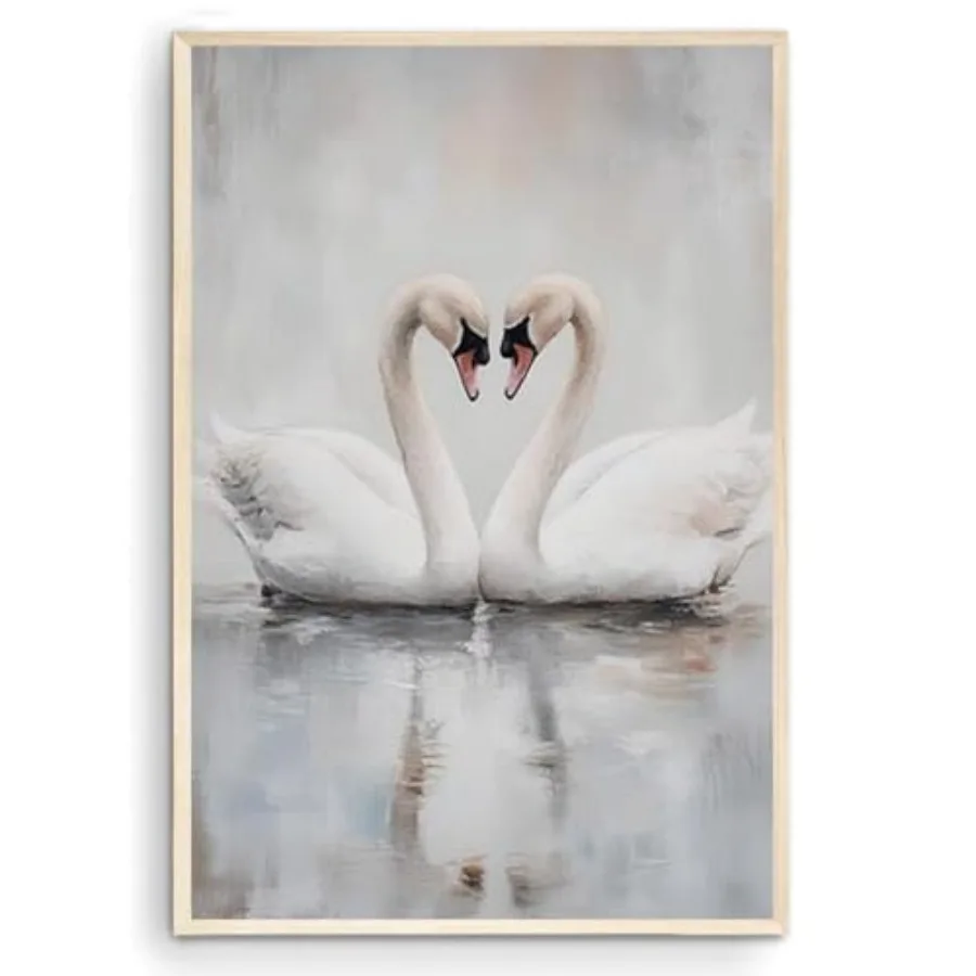 

Vintage Swan Oil Painting, White Pastel Print, Farmhouse Nursery Animal Wall Art Unframed (27x40)