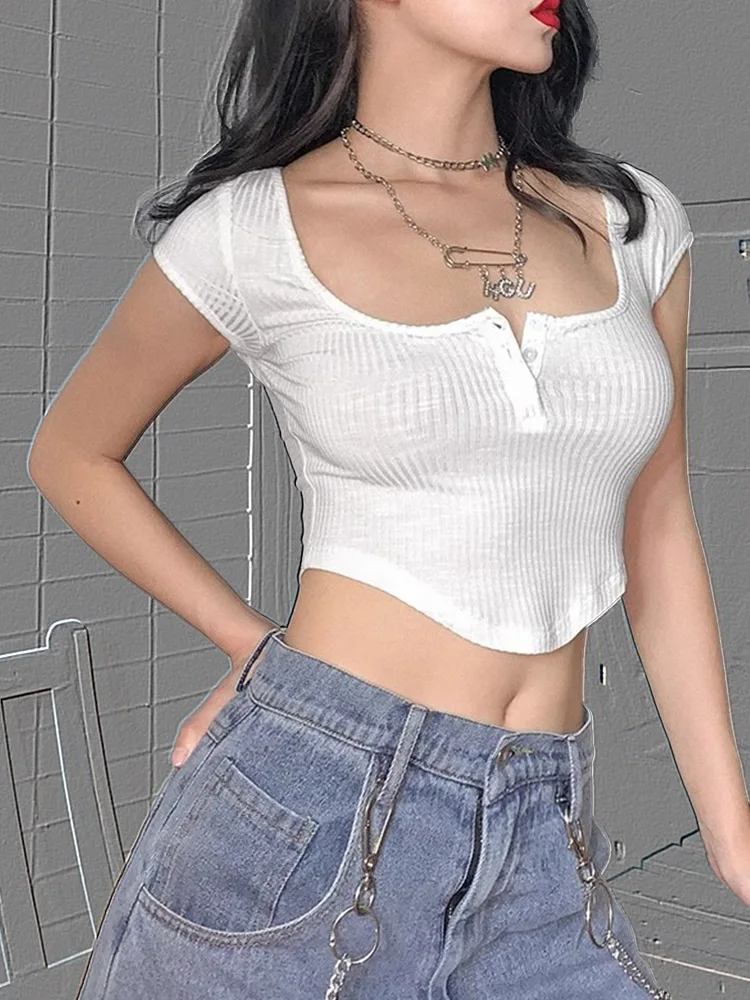 2026 Sommer Einfarbiges Damen Slim-Fit Kurzarm-Oberteil 2026 Sexy Sommer Kurzes Design Damen-Top T-Shirt