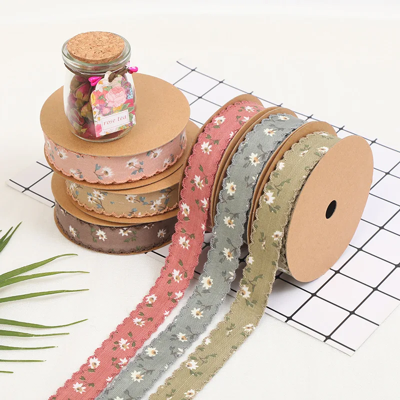 2.5CM 8Yards Roll Flower Floral Wave Edge Ribbon DIY Bows Gift Box Pakowanie odzieży Akcesoria do szycia Taśma dekoracyjna