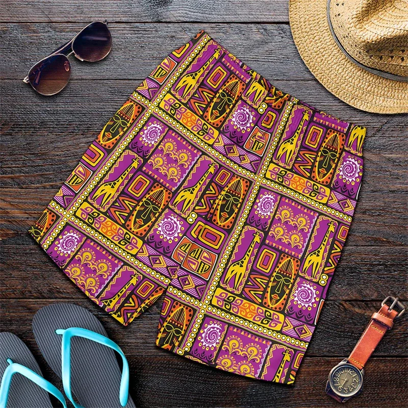 3D Printing African Ethnic Stripe Short Pants Men Women Exquisite Pattern Swim Trunks Summer Hawaiian Oversized Beach Shorts