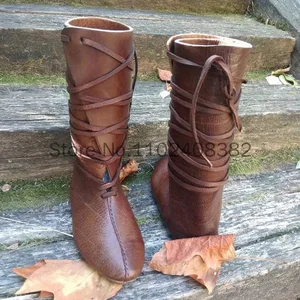 Traje medieval steampunk gótico para mulheres, botas de cavaleiro, Vicking, couro PU, bota cosplay guerreiro, tênis de festa de carnaval 8 principais vendas botas mulher maravilha - №2