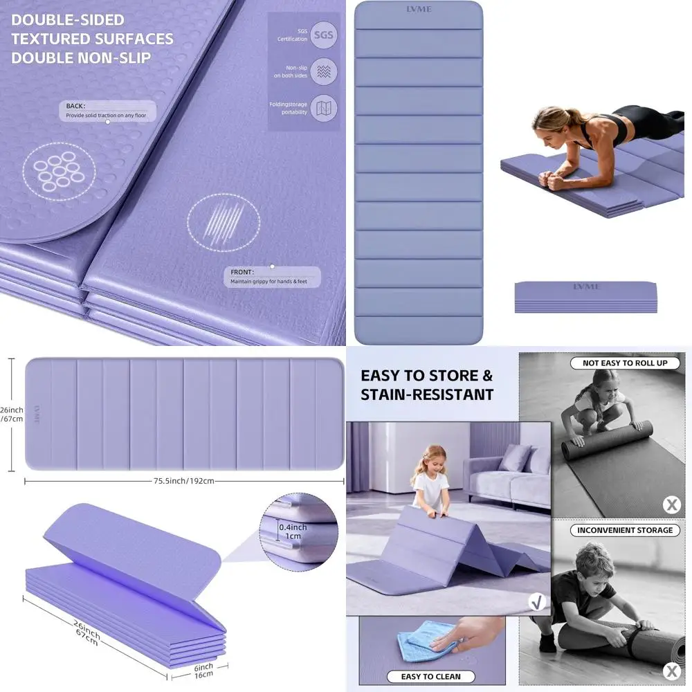 

10mm Thick Foldable Yoga Mat - SGS Certified TPE, Non-Slip, Odorless, 12-Fold for Portability, Ideal for Yoga, Gym, Pilates, Hom