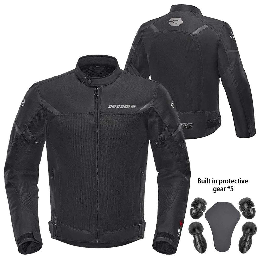 

Summer Motorcycle Jacket Men Breathable Mesh Motorbike Riding Moto Jacket Outdoor Motocross Riding Protective Gears Black