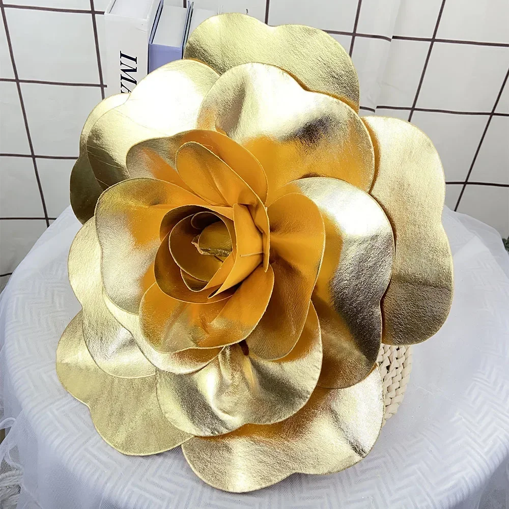 Golden PE Flat bottom Rose Flower Head Artificial Flowers Stage Wedding Wall Background Window Layout Fake Rose Flower Home deco