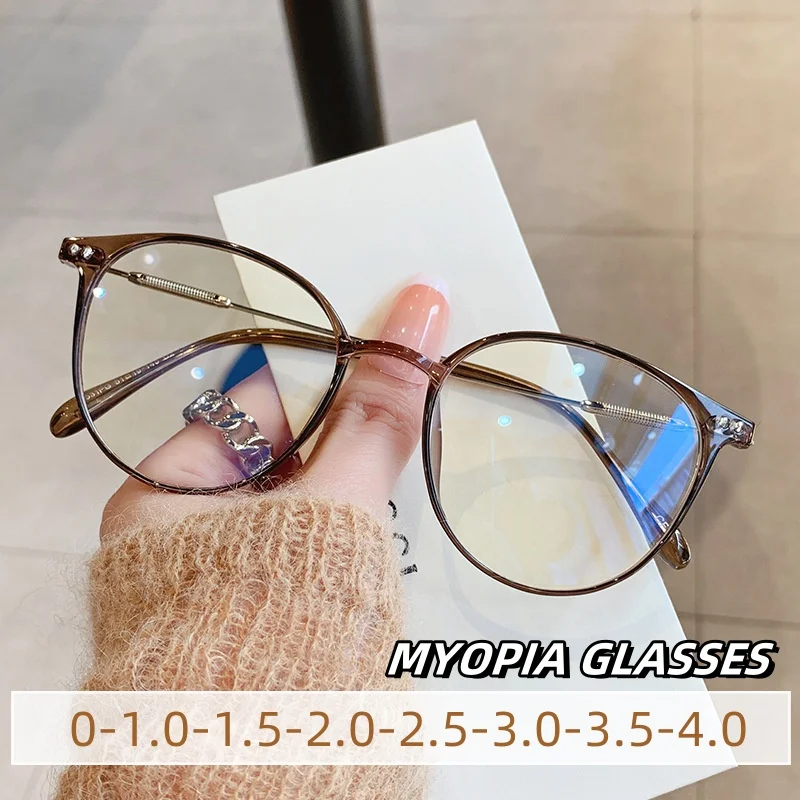 Round Cat Eye Glasses Frame Myopia Women Prescription Eyeglasses Anti-blue Light Ultra-light TR90 Fashion Eyewears Office Lady