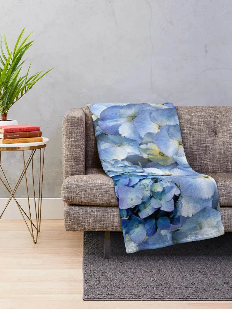 Blue hydrangea - floral art Throw Blanket Single Hairy Blankets