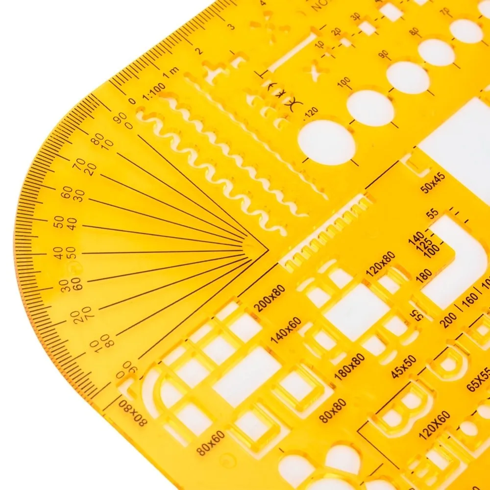 Multi‑Pattern Plastic Architectural Design Template Resin Yellow Geometric Ruler Hollow Ruler Geometry Drawing