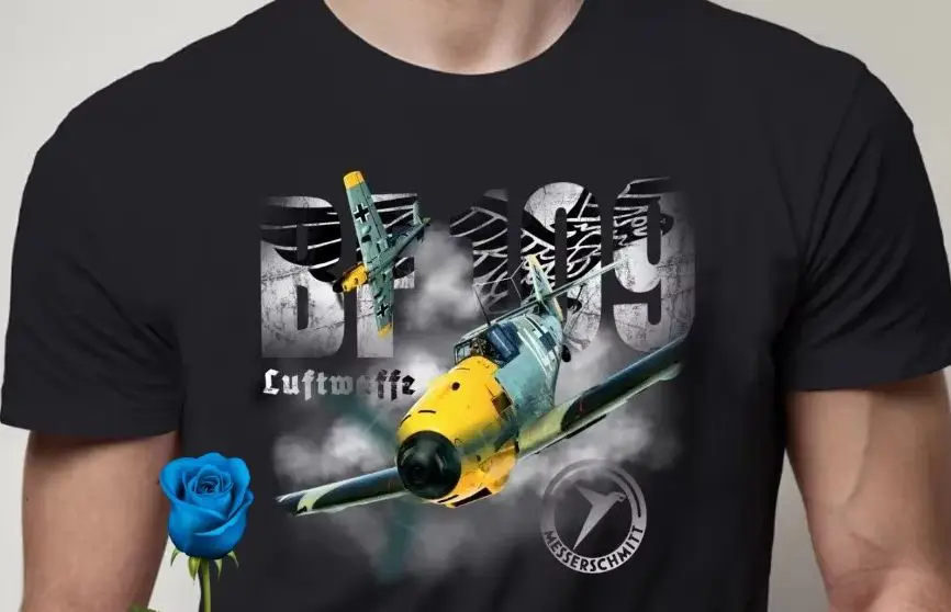

German Luftwaffe BF 109 Messerschmitt Aircraft Vintage Printed T-Shirt , Cotton O-Neck Short Sleeve Men's T-Shirt New Size S-3XL