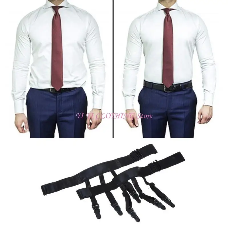 N5KF Classical Men Shirt Stays Belt with Non-slip Locking Clips Fit Business Office Suspender Garter Belt Utility Accessory