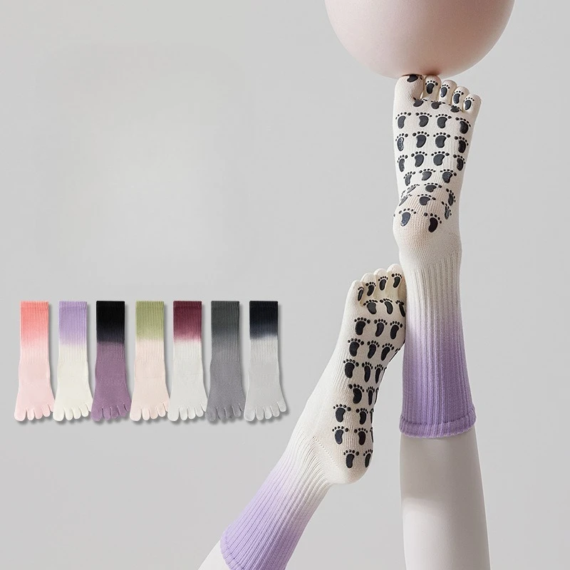 

Носки для йоги с пятью пальцами, хлопковые вязаные домашние спортивные носки для танцев, силиконовые нескользящие профессиональные носки для тренажерного зала, фитнеса, пилатеса