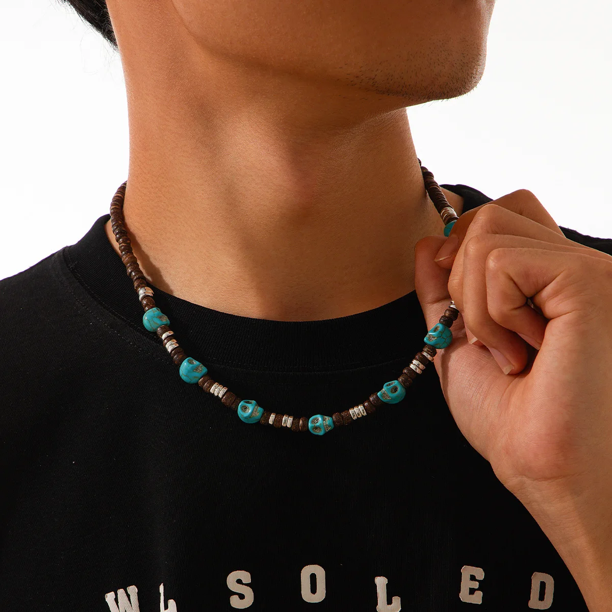 Herren Hip-Hop Totenkopf Handgefertigte Perlenkette Retro Freunde Holzperlen-Schmuck Mode-Accessoires Modische Geschenke – Detail 3