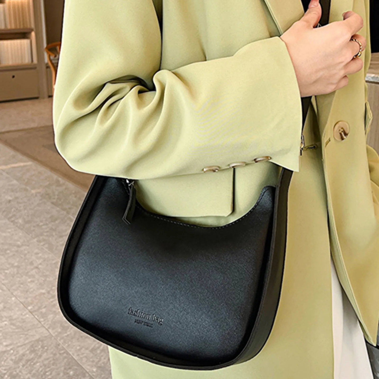 Ladies’ Minimalist Vintage Solid Color Armpit Handbag With Zipper Casual And Versatile Single Shoulder Crossbody Commute Bag