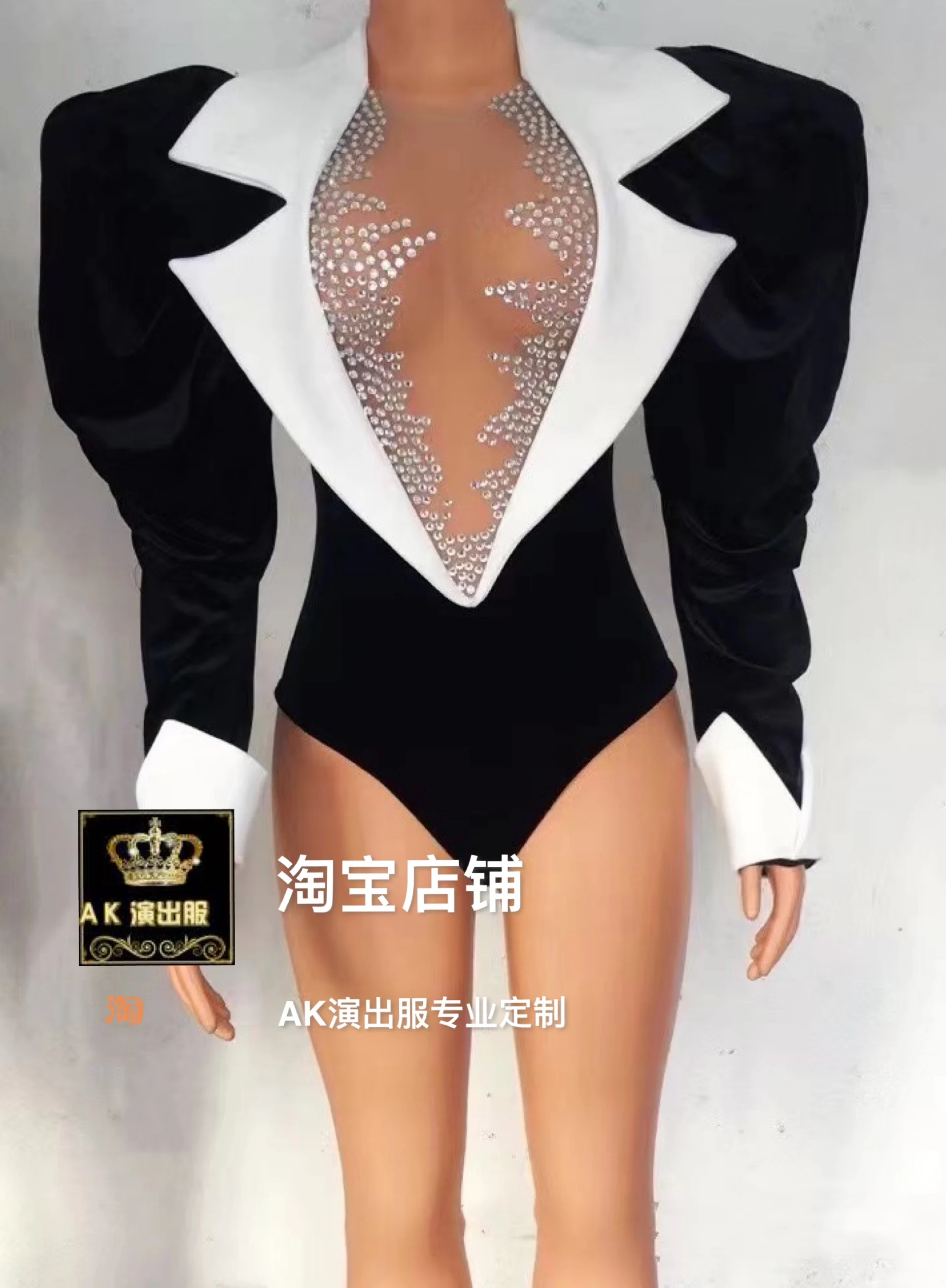 Full Diamond White Collar Suit Velvet Tail Nightclub Bar Female Singer Stage Performance Dress Model Walk Sexy Performance Dress