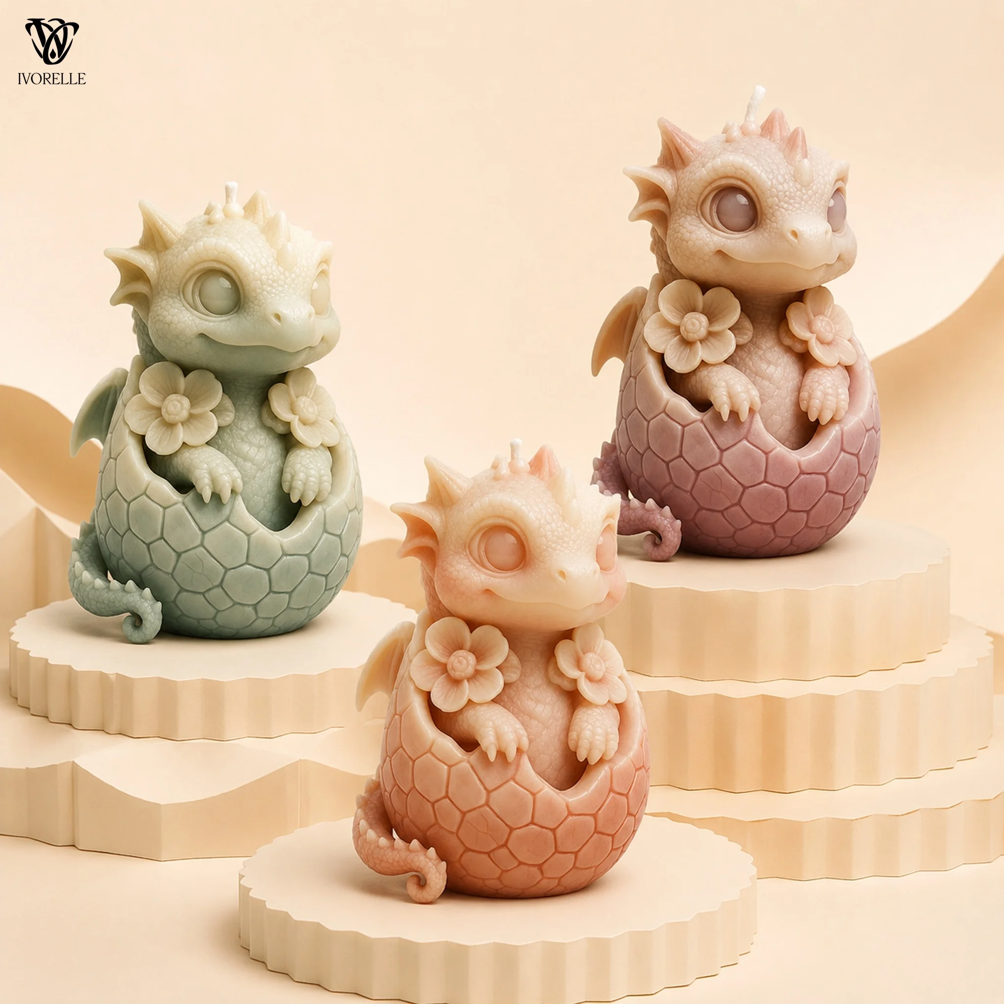 IVORELLE Baby Dragon Silicone Candle Mold Scaly Eggshell With Flowers For Wax Resin Plaster Soap DIY Home Decor Craft view 6