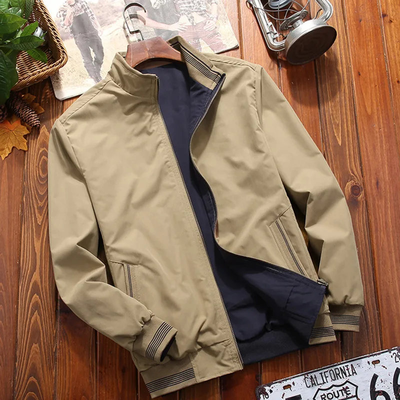 

Men's Double-Sided Wearable Spring Autumn Jacket 2026 New Style Casual Thin Shirt with Standing Collar Loose-Fitting Trendy