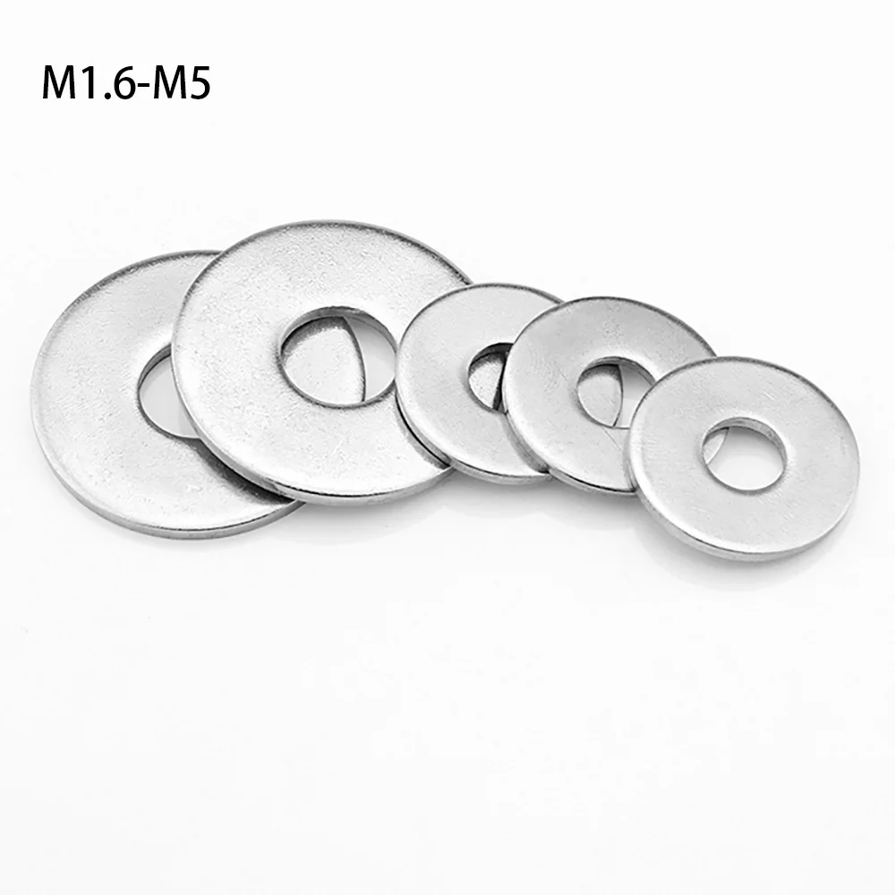 M1.6 M2 M2.5 M3 M4 M5 304 Stainless Steel Flat Washer Plain Metal Gasket Hardware Accessories for Screw and Bolt Assembly